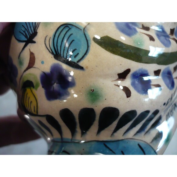 Vtg Tonala Mexico Snail Pottery Hand Painted Signed Planter Sponge Keeper Blue - Picture 12 of 16